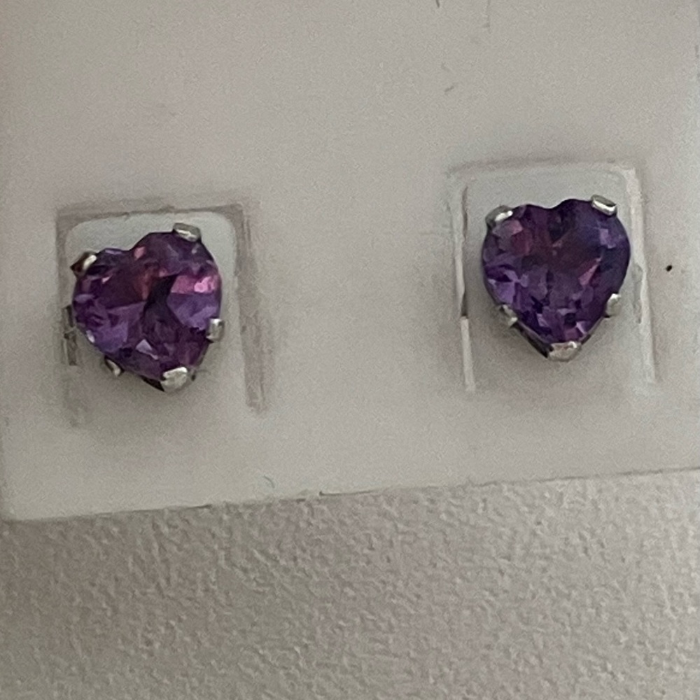 Heart Shape Amethyst Stud Earrings 925 Sterling Silver